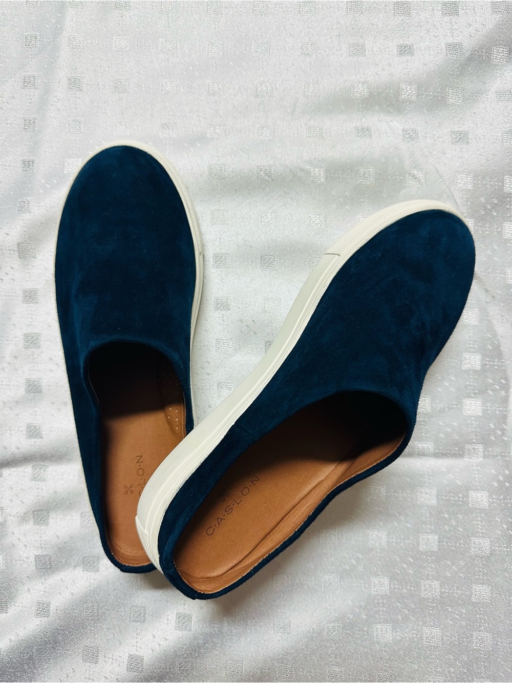 Caslon Navy Suede Slip-On Mules with White Sole